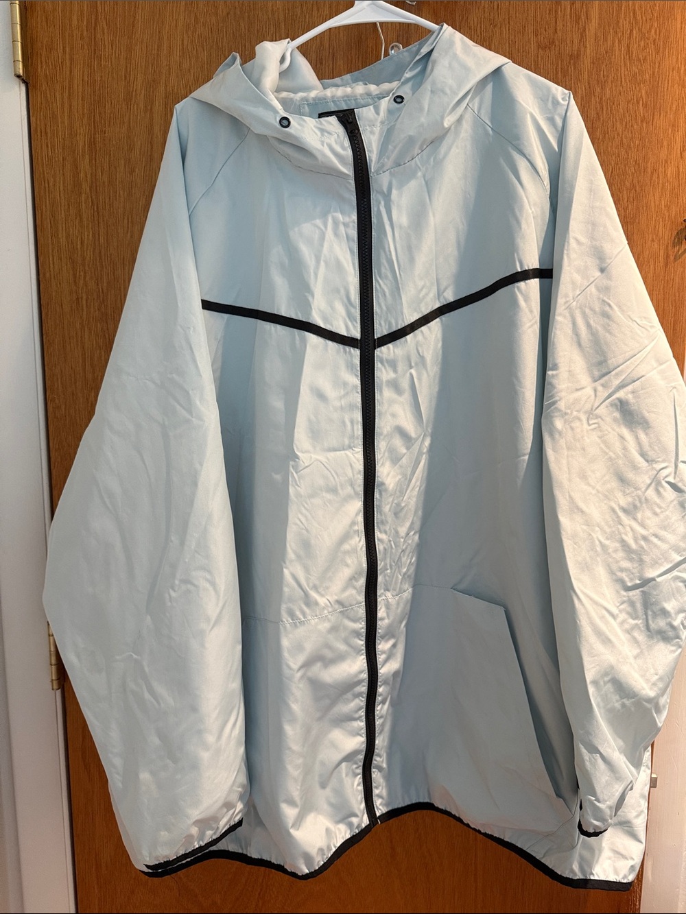 Men's Light Blue Hooded Windbreaker with Contrast Trim